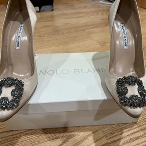 Manolo Blahnik Cream Heels with Dark Embellishments